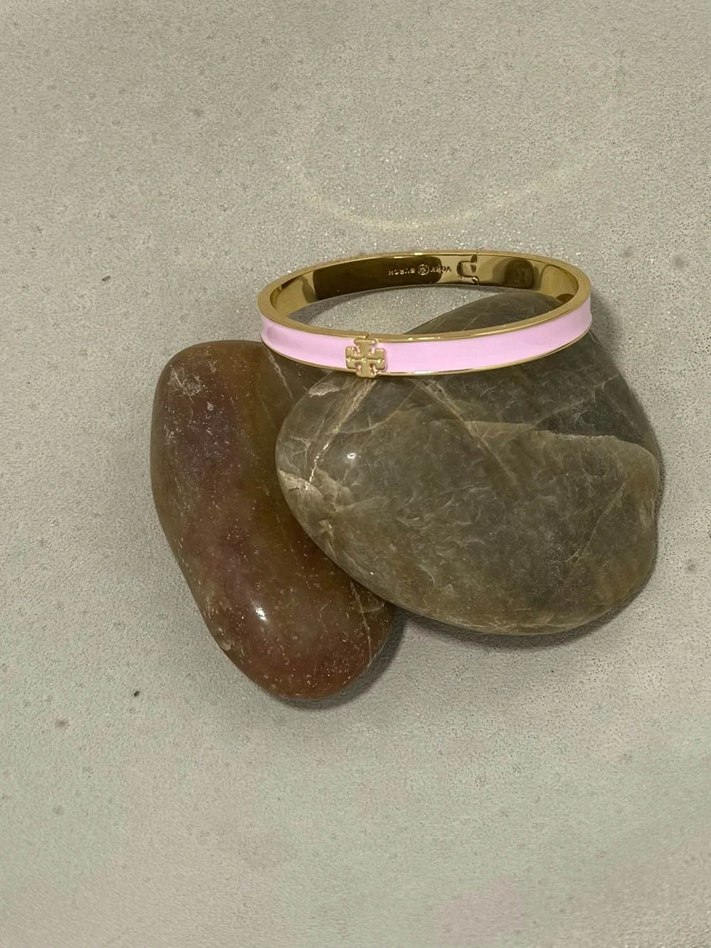 Tory Burch Pink Enamel Gold Tone-Trim Logo Hinge Bangle